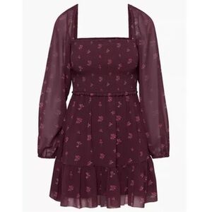 Wilfred Burgundy Floral Square-Neck Long Sleeve Mini Dress